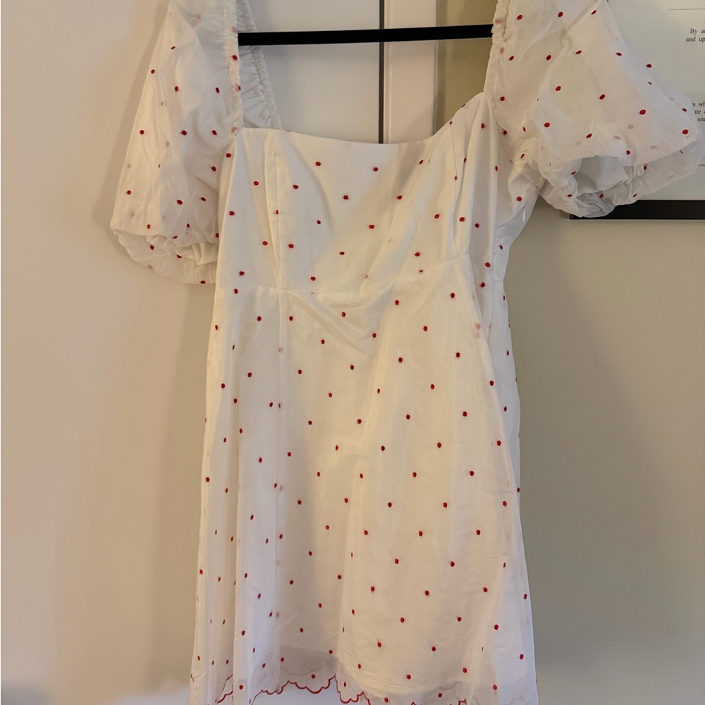 Hill House White Mini Dress with Red Dot Embroidery